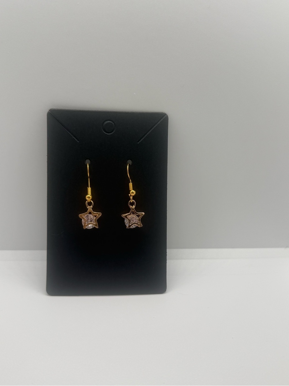 Gold Star Dangle Earrings with Clear Crystal Accent - Women Jewelry